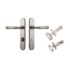 Door Lever Verona Oval Privacy Satin Nickel CTC85mm H240xW40xP59mm Inbuilt Privacy Kit Tube Latch Split Cam 'T' Striker Satin Nickel Backset 60mm, Privacy Bolt Round Bolt Satin Nickel Backset 60mm in Satin Nickel