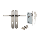 Door Lever Annecy Oval Euro Satin Nickel CTC85mm H240xW40xP62mm Entrance Kit Mortice Lock Euro Satin Nickel CTC85mm Backset 60mm, Euro Cylinder Dual Function 5 Pin Satin Nickel L65mm KA1 in Satin Nickel