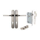 Door Lever Annecy Oval Euro Satin Nickel CTC85mm H240xW40xP62mm Entrance Kit Mortice Lock Euro Satin Nickel CTC85mm Backset 60mm, Euro Cylinder Key Thumb 6 Pin Satin Nickel L70mm KA1 in Satin Nickel