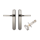 Door Lever Annecy Oval Latch Satin Nickel H240xW40xP62mm Passage Kit Tube Latch Split Cam 'T' Striker Satin Nickel Backset 60mm in Satin Nickel