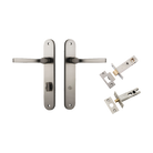 Door Lever Annecy Oval Privacy Satin Nickel CTC85mm H240xW40xP62mm Inbuilt Privacy Kit Tube Latch Split Cam 'T' Striker Satin Nickel Backset 60mm, Privacy Bolt Round Bolt Satin Nickel Backset 60mm in Satin Nickel