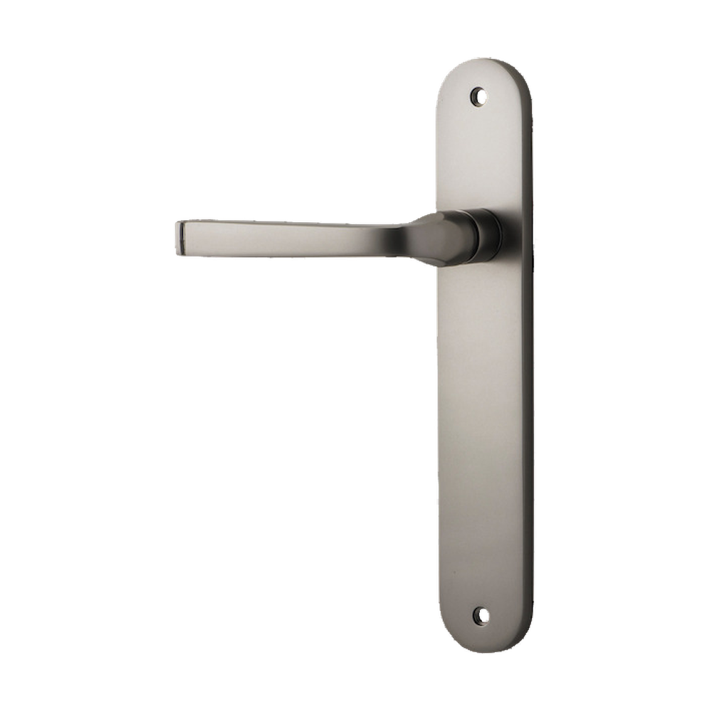 Door Lever Annecy Oval Latch Left Hand Fixed Satin Nickel L117xP63mm BPH240xW40mm in Satin Nickel