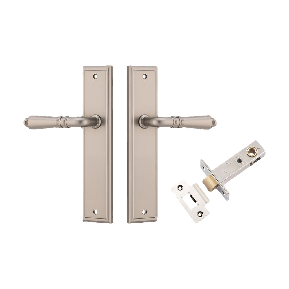 Door Lever Sarlat Stepped Satin Nickel Passage Kit in Satin Nickel