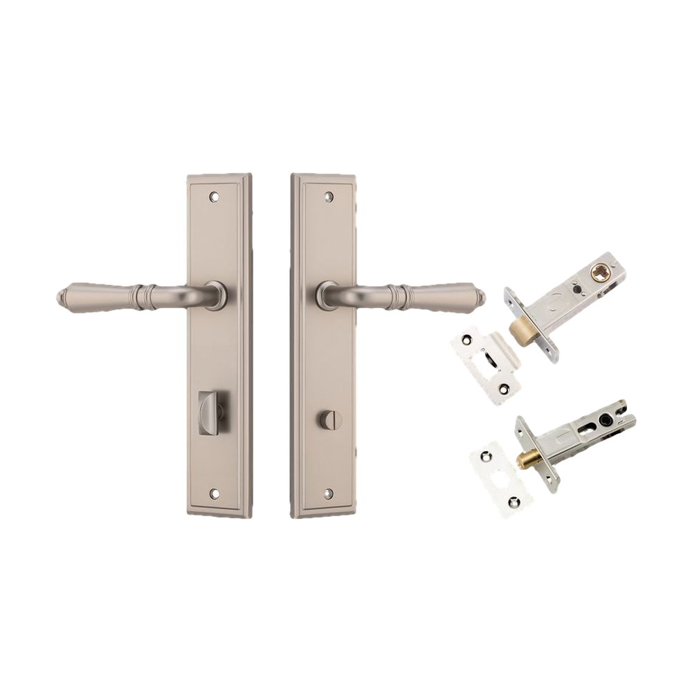 Door Lever Sarlat Stepped Satin Nickel Privacy Kit in Satin Nickel