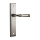 Pair of Iver Verona lever handles on stepped backplates, architectural hardware for doors, in a sleek modern design.