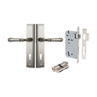 Pair of Iver Verona lever door handles on stepped backplates, showcasing a sleek architectural hardware design.