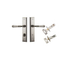 Door Lever Verona Stepped Privacy Satin Nickel CTC85mm H240xW50xP59mm Inbuilt Privacy Kit Tube Latch Split Cam 'T' Striker Satin Nickel Backset 60mm, Privacy Bolt Round Bolt Satin Nickel Backset 60mm in Satin Nickel