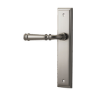 Pair of Iver Verona lever handles on stepped backplates, showcasing elegant architectural hardware design.