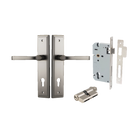 Door Lever Annecy Stepped Euro Satin Nickel CTC85mm H240xW50xP65mm Entrance Kit Mortice Lock Euro Satin Nickel CTC85mm Backset 60mm, Euro Cylinder Dual Function 5 Pin Satin Nickel L65mm KA1 in Satin Nickel