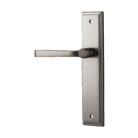 Door Lever Annecy Stepped Latch Left Hand Fixed Satin Nickel L117xP66mm BPH237xW50mm in Satin Nickel