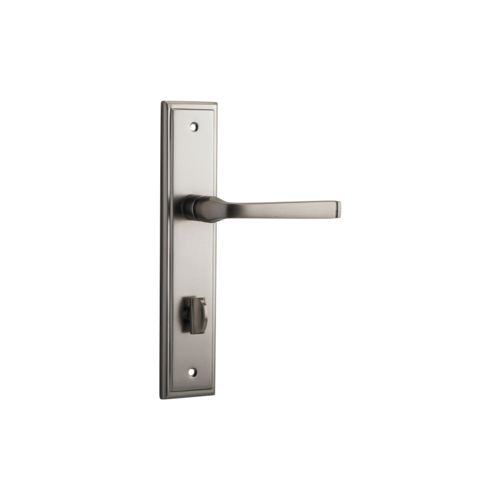 Door Lever Annecy Stepped Privacy Satin Nickel CTC85mm H237xW50xP65mm in Satin Nickel