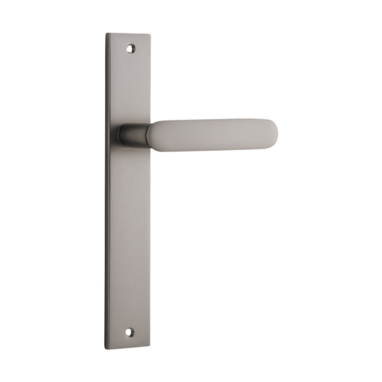 Door Lever Bronte on Long Backplate Satin Nickel H240xW38xP65mm in Satin Nickel