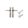 Door Lever Bronte  on Long Backplate Privacy Satin Nickel CTC85mm L117xP53mm BPH240xW38mm Privacy Kit Tube Latch Split Cam 'T' Striker Satin Nickel Backset 60mm, Privacy Bolt Round Bolt Satin Nickel Backset 60mm in Satin Nickel