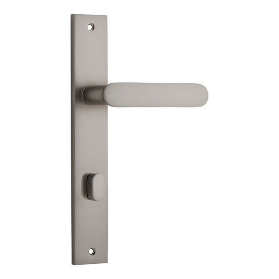 Door Lever Bronte Rectangular Privacy Satin Nickel CTC85mm H240xW38xP65mm in Satin Nickel