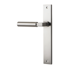 Door Lever Berlin Rectangular Latch Left Hand Fixed Satin Nickel L120xP57mm BPH240xW38mm in Satin Nickel
