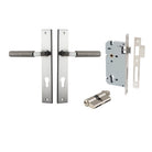 Pair of Iver Brunswick lever door handles on rectangular backplates in a sleek, modern design for interior or exterior doors.