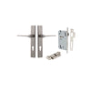 Door Lever Como Rectangular Euro Pair Satin Nickel CTC85mm L119xP59mm BPH240xW38mm, Mortice Lock Euro Satin Nickel CTC85mm Backset 60mm, Euro Cylinder Key Thumb 5 Pin Satin Nickel 65mm KA4 in Satin Nickel