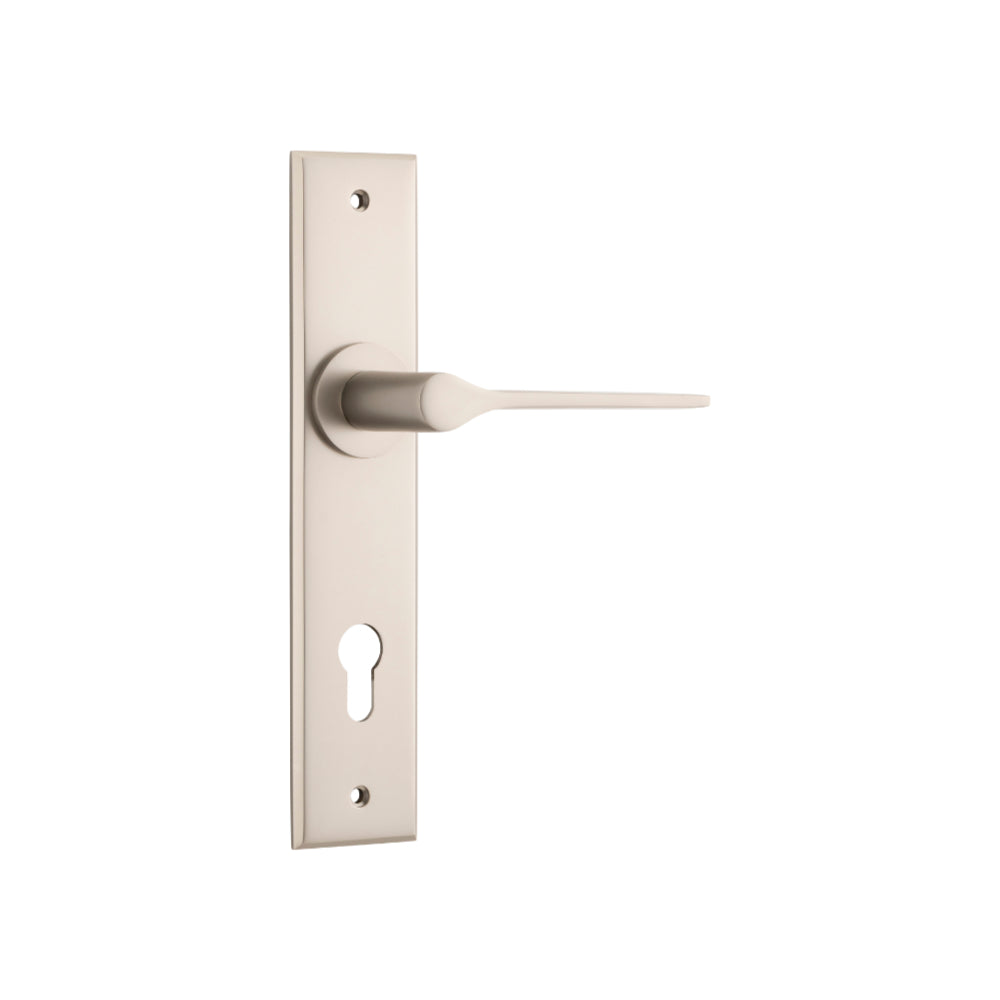Door Lever Como Chamfered Euro Satin Nickel H240xW50xP61mm in Satin Nickel