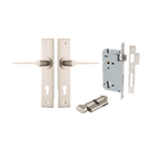 Door Lever Como Chamfered Euro Pair Satin Nickel CTC85mm L119xP61mm BPH240xW50mm Mortice Lock Euro Satin Nickel CTC85mm Backset 60mm, Euro Cylinder Key Thumb 5 Pin Satin Nickel 65mm KA4 in Satin Nickel