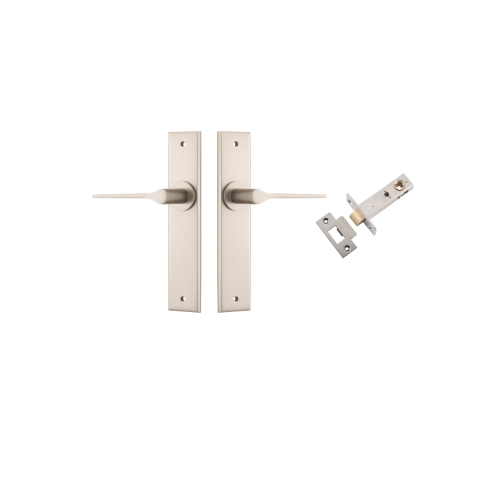 Door Lever Como Chamfered Satin Nickel L119xP61mm BPH240xW50mm Passage Kit Tube Latch Split Cam 'T' Striker Satin Nickel Backset 60mm in Satin Nickel