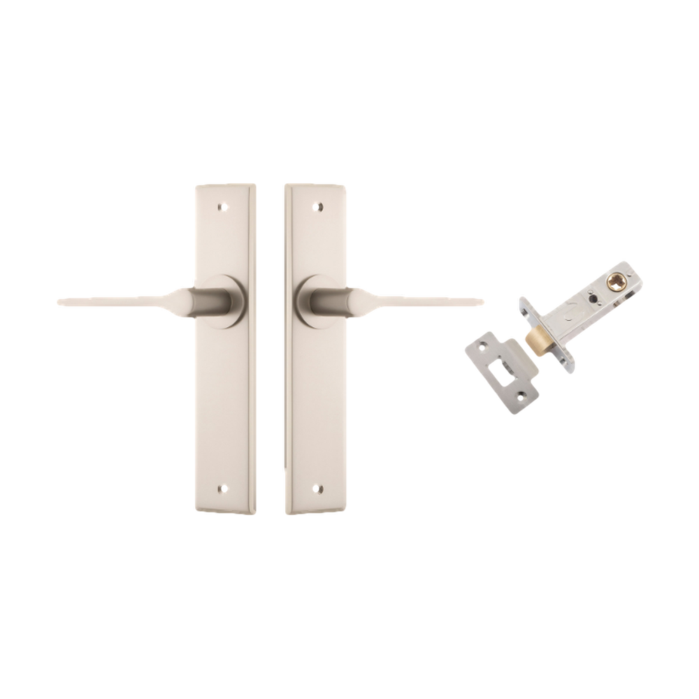 Door Lever Como Chamfered Satin Nickel L119xP61mm BPH240xW50mm Passage Kit Tube Latch Split Cam 'T' Striker Satin Nickel Backset 60mm in Satin Nickel