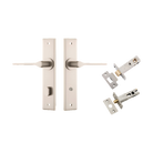 Door Lever Como Chamfered Privacy Satin Nickel CTC85mm L119xP61mm BPH240xW50mm Privacy Kit Tube Latch Split Cam 'T' Striker Satin Nickel Backset 60mm, Privacy Bolt Round Bolt Satin Nickel Backset 60mm in Satin Nickel