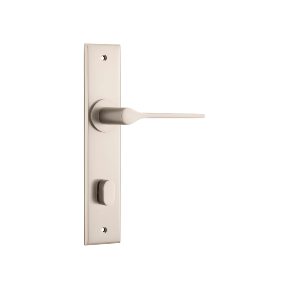 Door Lever Como Chamfered Privacy Satin Nickel H240xW50xP61mm in Satin Nickel