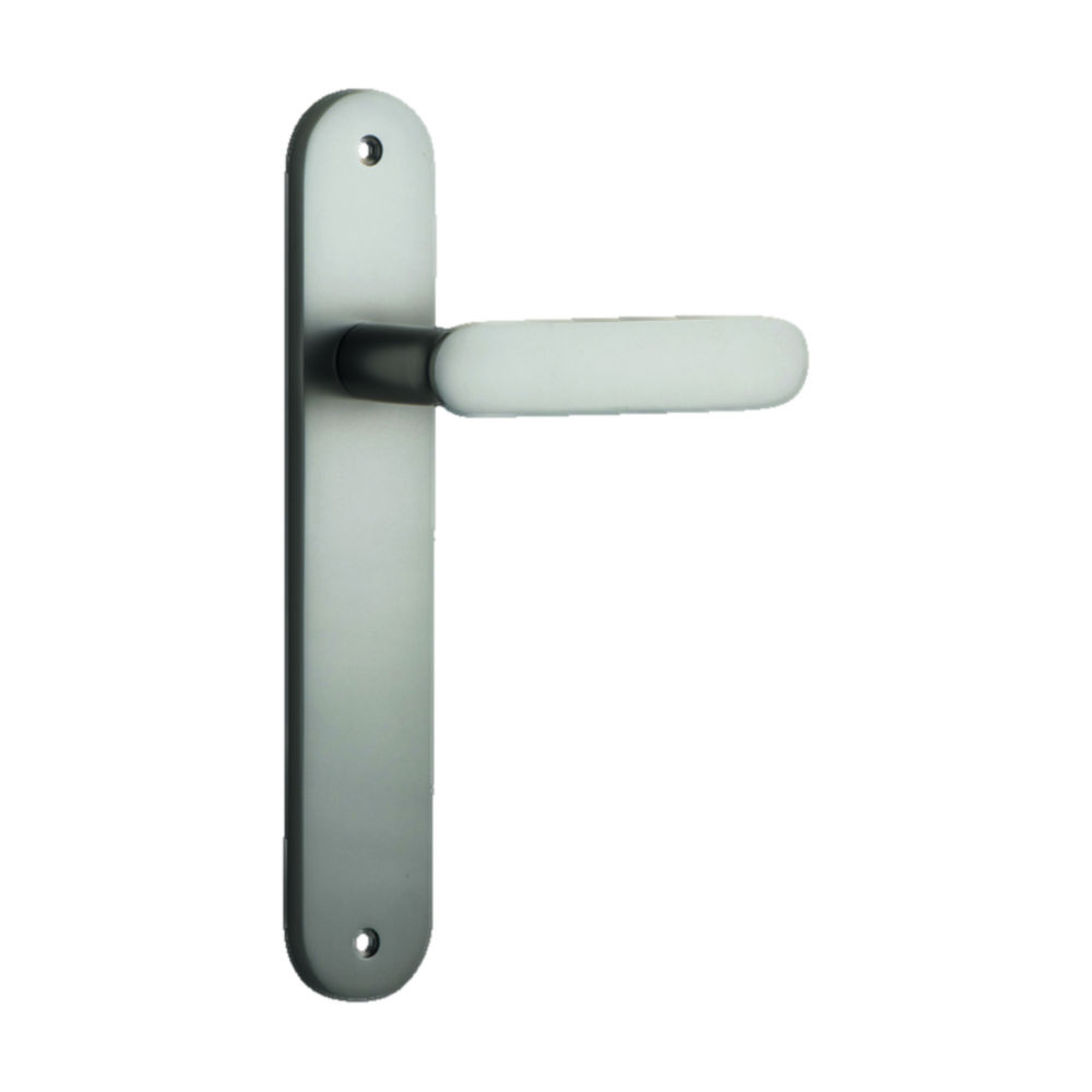 Door Lever Bronte  on Long Backplate Satin Nickel H237xW40xP56mm in Satin Nickel