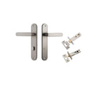 Pair of Iver Bronte lever handles on oval backplates, featuring a sleek, modern design with a polished finish.