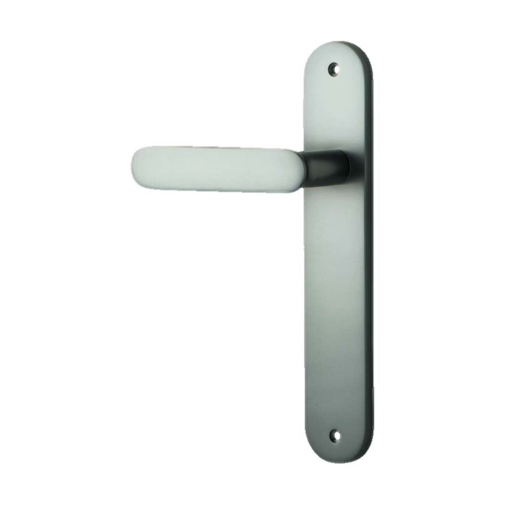 Door Lever Bronte Oval Latch Left Hand Fixed Satin Nickel L117xP53mm BPH240xW40mm in Satin Nickel