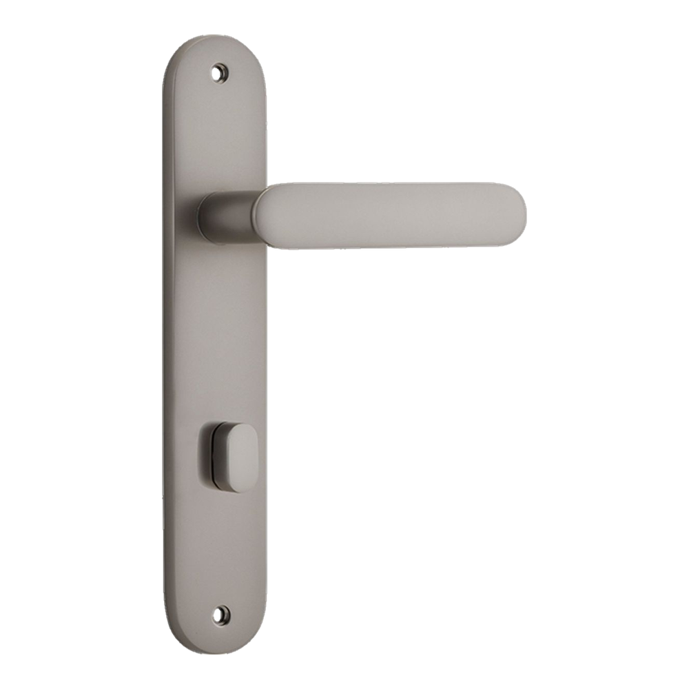 Door Lever Bronte Oval Privacy Satin Nickel CTC85mm H237xW40xP56mm in Satin Nickel