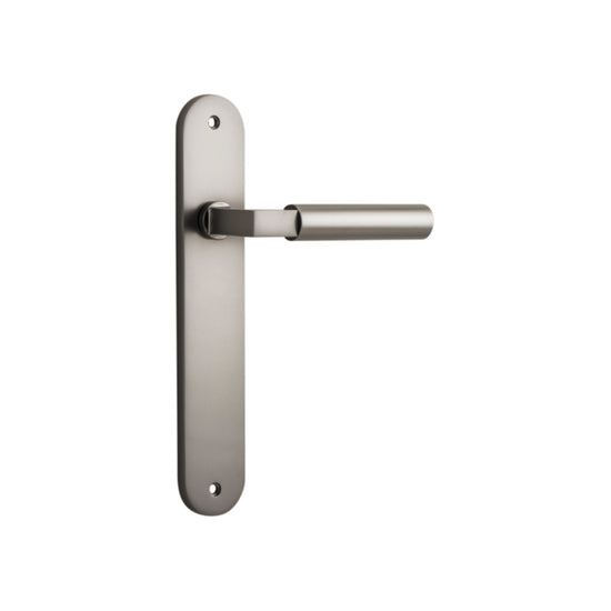 Door Lever Berlin Oval Latch Satin Nickel H237xW40xP57mm in Satin Nickel