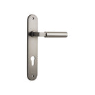 Pair of Iver Berlin lever door handles on oval backplates, featuring a sleek, modern design for interior or exterior use.