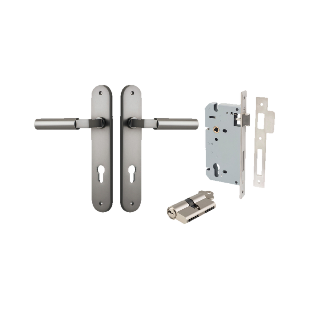 Door Lever Berlin Oval Euro Pair Satin Nickel CTC85mm L120xP57mm BPH240xW40mm Mortice Lock Euro Satin Nickel CTC85mm Backset 60mm Euro Cylinder Dual Function 5 Pin Satin Nickel 65mm KA4 in Satin Nickel