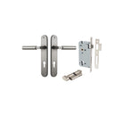 Pair of Iver Berlin lever door handles on oval backplates, featuring sleek, modern chrome finish and ergonomic design.