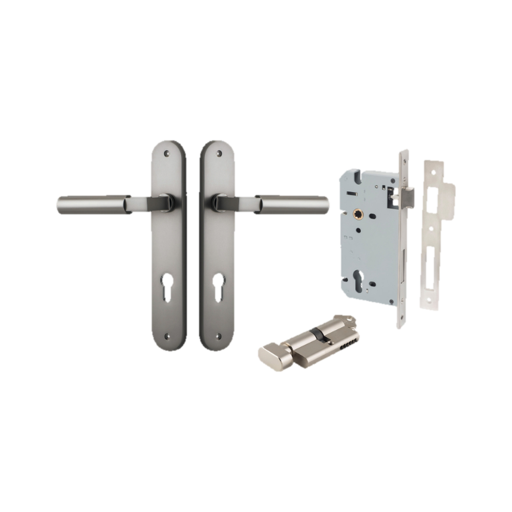 Door Lever Berlin Oval Euro Pair Satin Nickel CTC85mm L120xP57mm BPH240xW40mm Mortice Lock Euro Satin Nickel CTC85mm Backset 60mm Euro Cylinder Key Thumb 5 Pin Satin Nickel 65mm KA4 in Satin Nickel