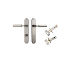 Pair of Iver Berlin lever door handles on oval backplates, featuring a sleek modern design with a polished finish.