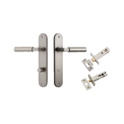Door Lever Berlin Oval Privacy Satin Nickel CTC85mm L120xP57mm BPH240xW40mm Privacy Kit Tube Latch Split Cam 'T' Striker Satin Nickel Backset 60mm Privacy Bolt Round Bolt Satin Nickel Backset 60mm in Satin Nickel
