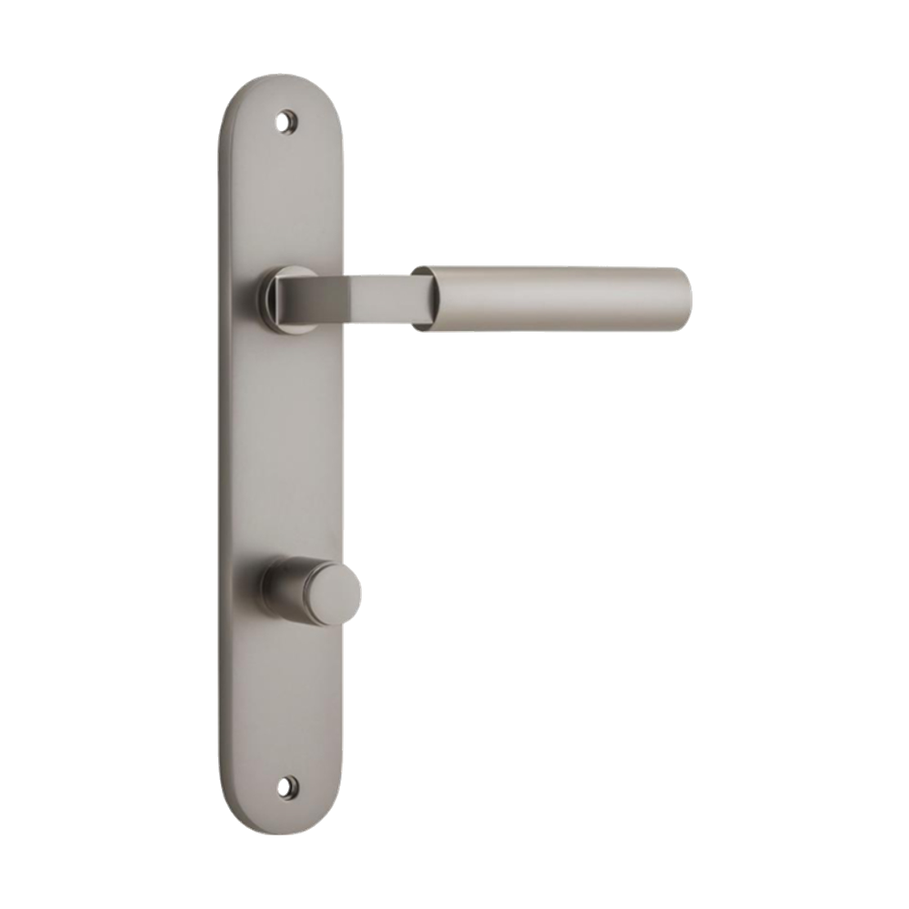Door Lever Berlin Oval Privacy Satin Nickel CTC85mm H237xW40xP57mm in Satin Nickel
