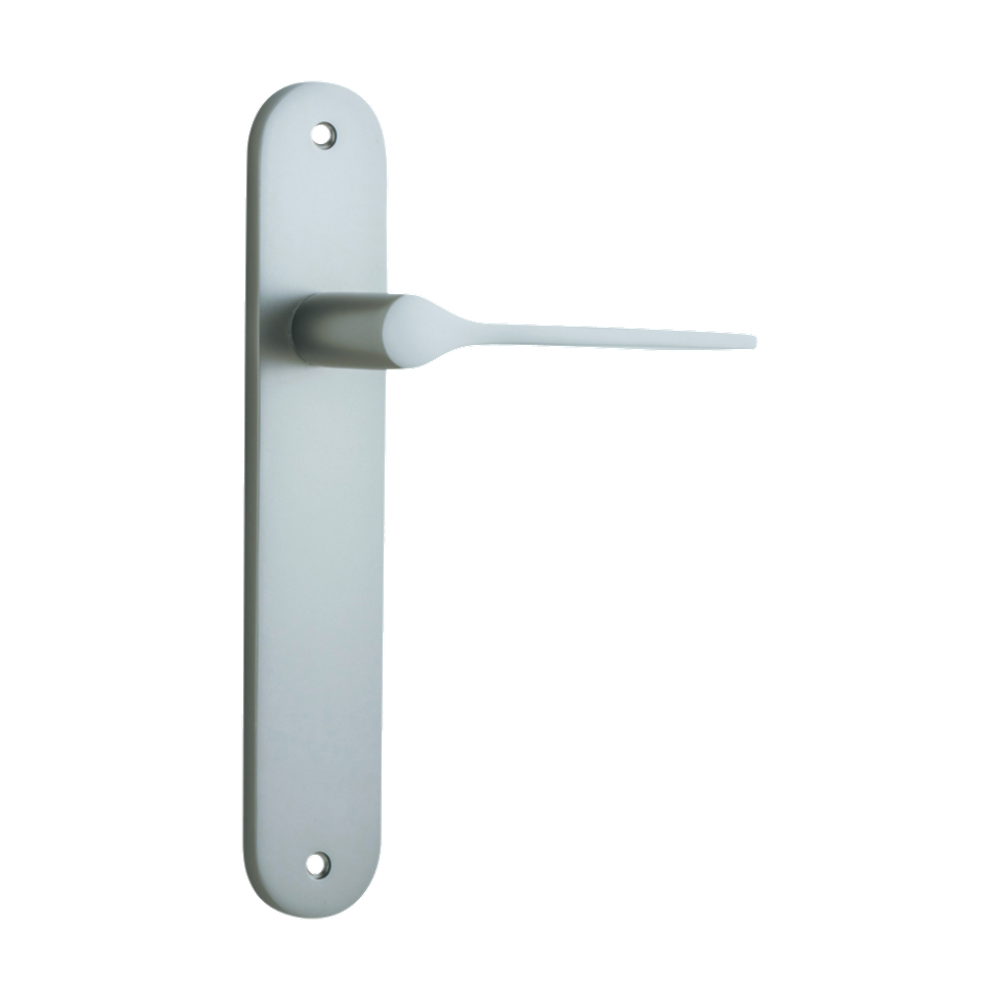 Door Lever Como Oval Latch Satin Nickel H240xW40xP59mm in Satin Nickel