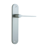 Door Lever Como Oval Latch Satin Nickel H240xW40xP59mm in Satin Nickel