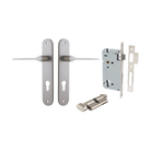 Door Lever Como Oval Euro Pair Satin Nickel CTC85mm L119xP59mm BPH240xW40mm Mortice Lock Euro Satin Nickel CTC85mm Backset 60mm, Euro Cylinder Key Thumb 5 Pin Satin Nickel 65mm KA4 in Satin Nickel