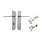 Door Lever Como Oval Privacy Satin Nickel CTC85mm L119xP59mm BPH240xW40mm Privacy Kit Tube Latch Split Cam 'T' Striker Satin Nickel Backset 60mm, Privacy Bolt Round Bolt Satin Nickel Backset 60mm in Satin Nickel