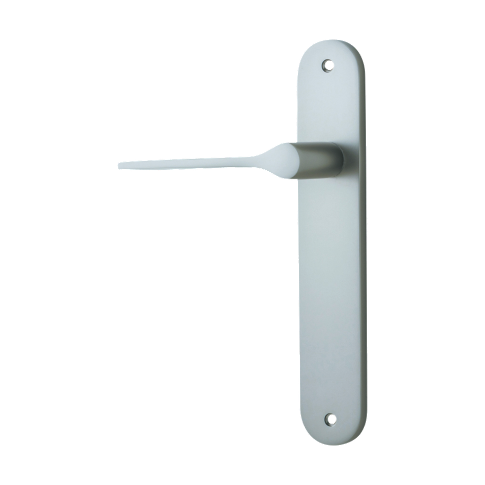 Door Lever Como Oval Latch Left Hand Fixed Satin Nickel L119xP59mm BPH240xW40mm in Satin Nickel