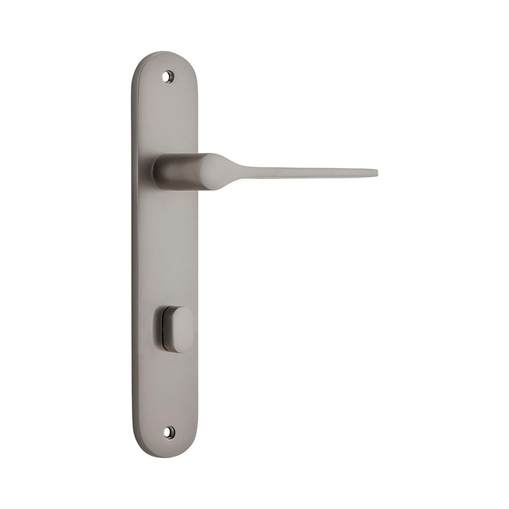 Door Lever Como Oval Privacy Satin Nickel CTC85mm H240xW40xP59mm in Satin Nickel