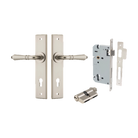 Door Lever Sarlat Chamfered Euro Pair Satin Nickel CTC85mm L111xP55mm BPH240xW50mm Mortice Lock Euro Satin Nickel CTC85mm Backset 60mm, Euro Cylinder Dual Function 5 Pin Satin Nickel 65mm KA4 in Satin Nickel