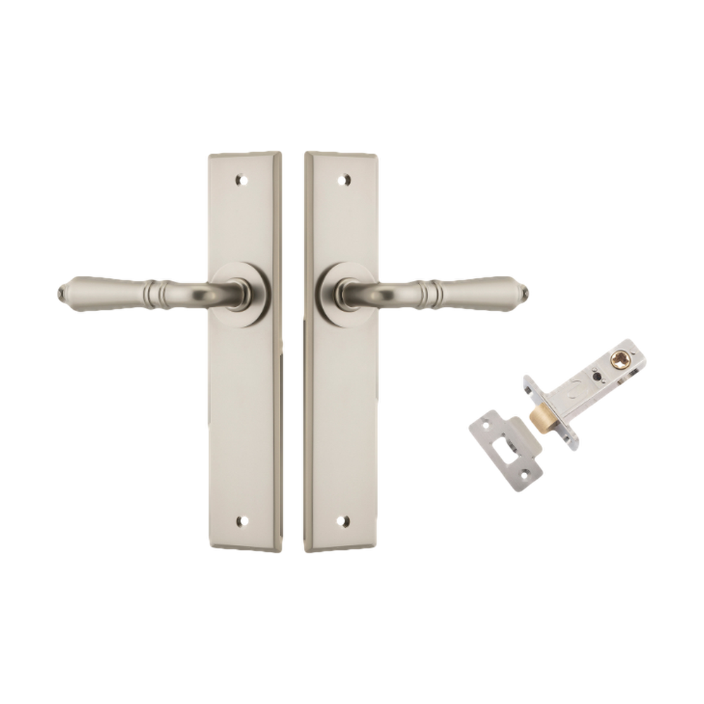 Door Lever Sarlat Chamfered Satin Nickel L111xP55mm BPH240xW50mm Passage Kit Tube Latch Split Cam 'T' Striker Satin Nickel Backset 60mm in Satin Nickel