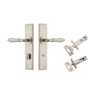 Door Lever Sarlat Chamfered Privacy Satin Nickel CTC85mm L111xP55mm BPH240xW50mm Privacy Kit Tube Latch Split Cam 'T' Striker Satin Nickel Backset 60mm, Privacy Bolt Round Bolt Satin Nickel Backset 60mm in Satin Nickel