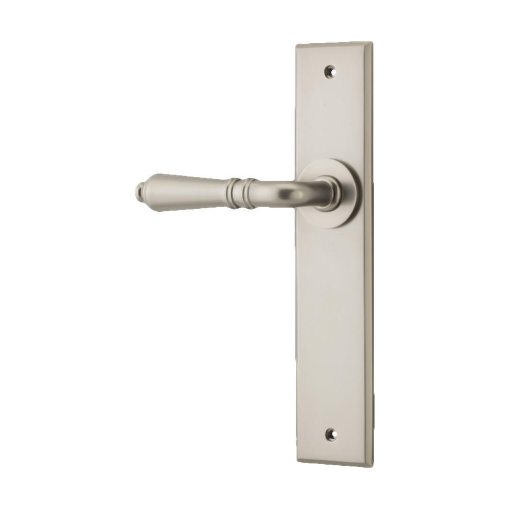 Door Lever Sarlat Chamfered Latch Left Hand Fixed Satin Nickel L117xP63mm BPH240xW51 in Satin Nickel