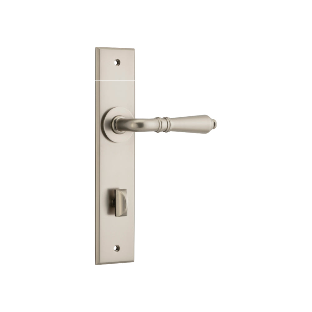 Door Lever Sarlat Chamfered Privacy Satin Nickel CTC85mm in Satin Nickel